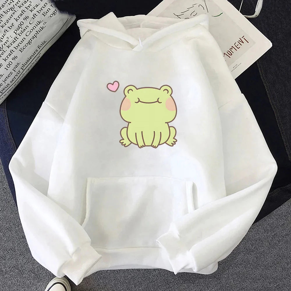 kawaiies-softtoys-plushies-kawaii-plush-Happy Green Blushing Frog Unisex Hoodie Apparel White XS 