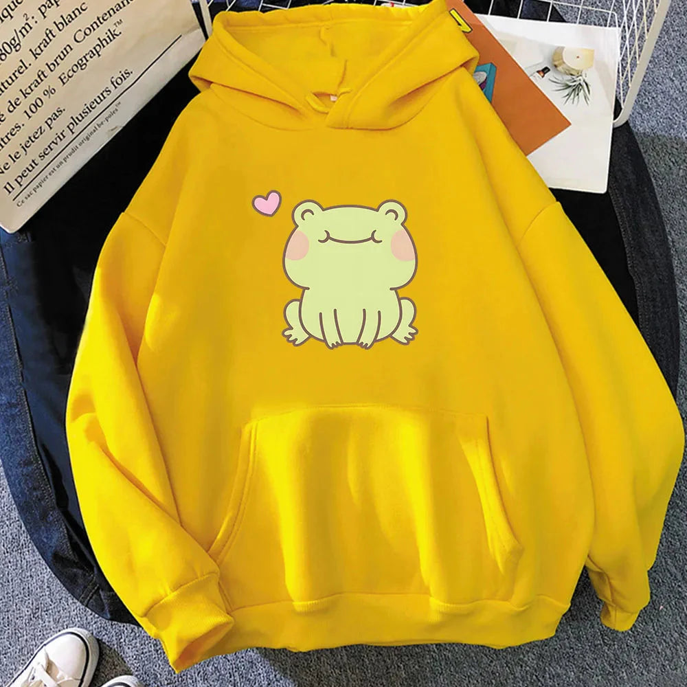 kawaiies-softtoys-plushies-kawaii-plush-Happy Green Blushing Frog Unisex Hoodie Apparel Yellow XS 