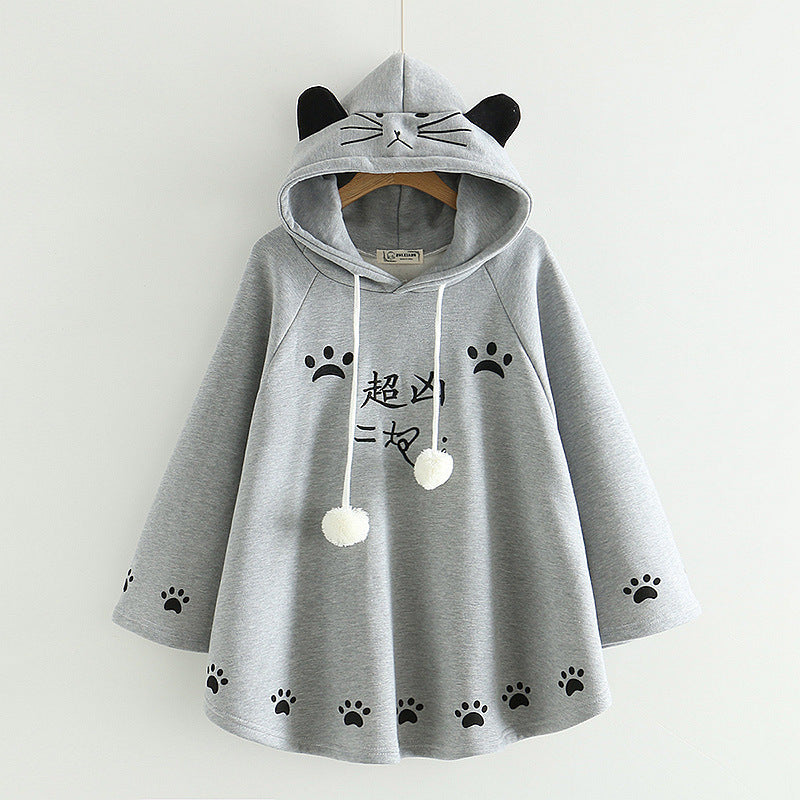 Harajuku Black Gray White Cat Hooded Cloak Coat - Kawaiies - Adorable - Cute - Plushies - Plush - Kawaii