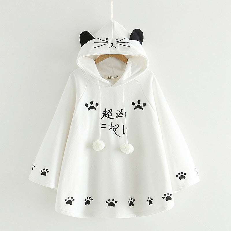 Harajuku Black Gray White Cat Hooded Cloak Coat - Kawaiies - Adorable - Cute - Plushies - Plush - Kawaii