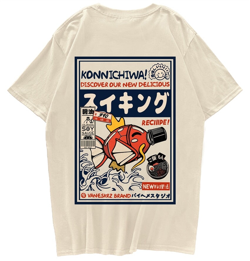 Harajuku Japanese Fish Konnichiwa Poster Unisex Tee | NEW - Kawaiies - Adorable - Cute - Plushies - Plush - Kawaii