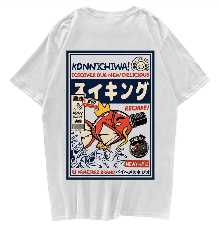 Harajuku Japanese Fish Konnichiwa Poster Unisex Tee | NEW - Kawaiies - Adorable - Cute - Plushies - Plush - Kawaii