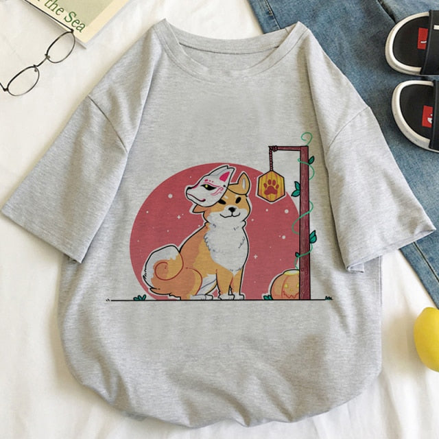 Harajuku Shiba Inu Fox Mask Women's Tee Tops - Kawaiies - Adorable - Cute - Plushies - Plush - Kawaii