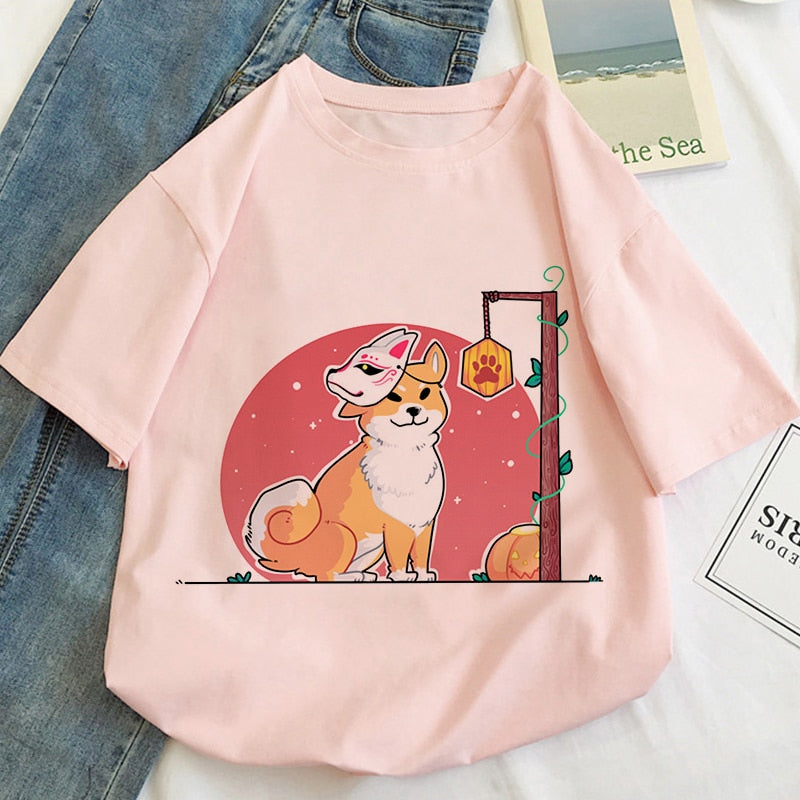 Harajuku Shiba Inu Fox Mask Women's Tee Tops - Kawaiies - Adorable - Cute - Plushies - Plush - Kawaii