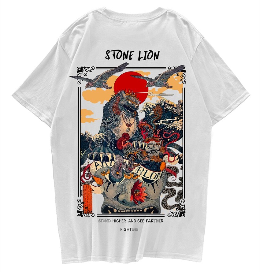 kawaiies-softtoys-plushies-kawaii-plush-Harajuku Stone Lion Printed Streetwear Unisex Tee | NEW Tops White S 