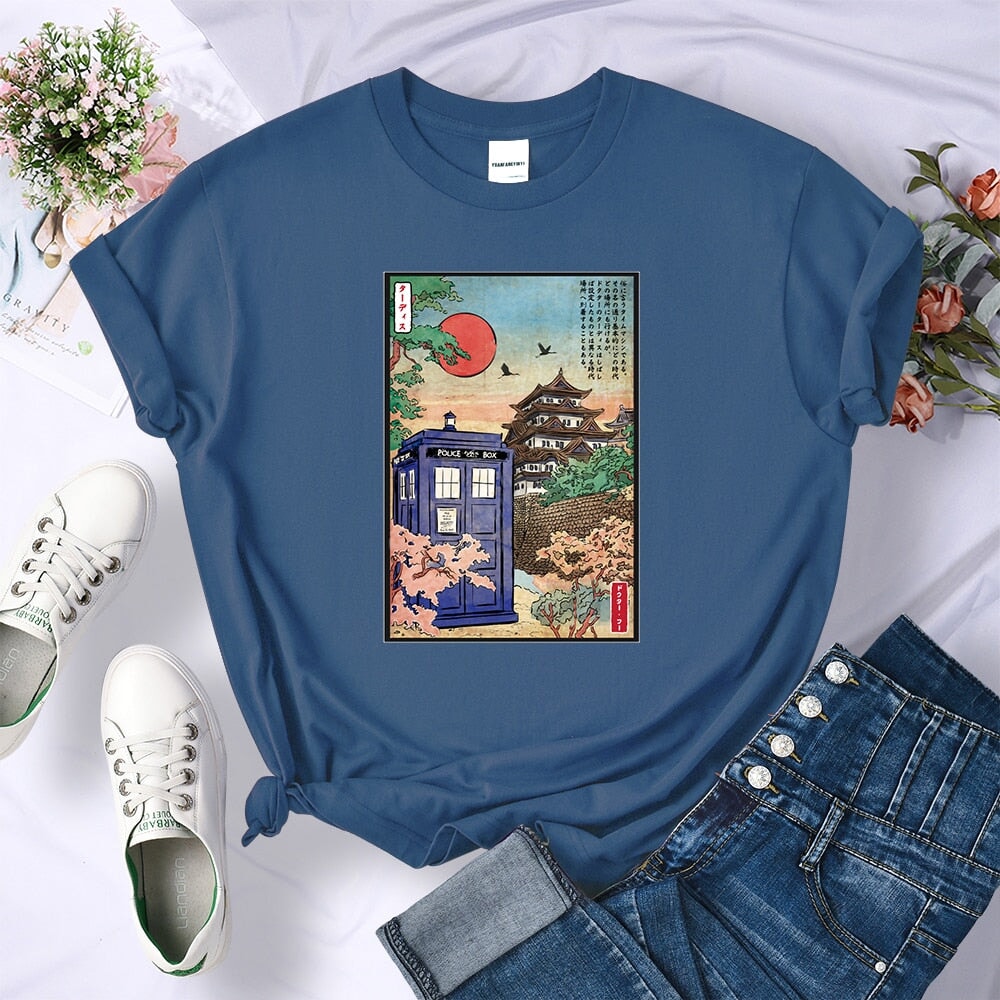 kawaiies-softtoys-plushies-kawaii-plush-Japan Osaka Police Box Women's Tee Tops Blue S 