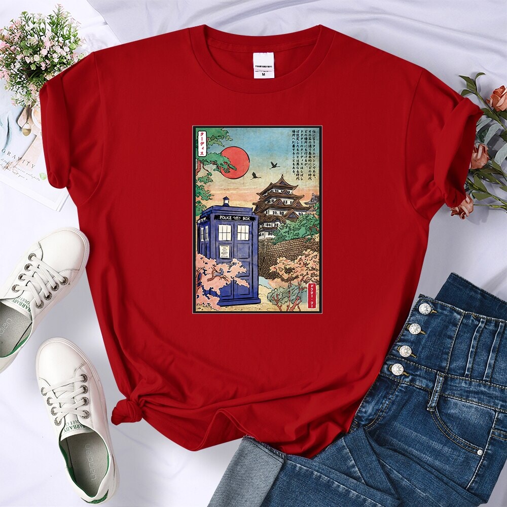 kawaiies-softtoys-plushies-kawaii-plush-Japan Osaka Police Box Women's Tee Tops Red S 