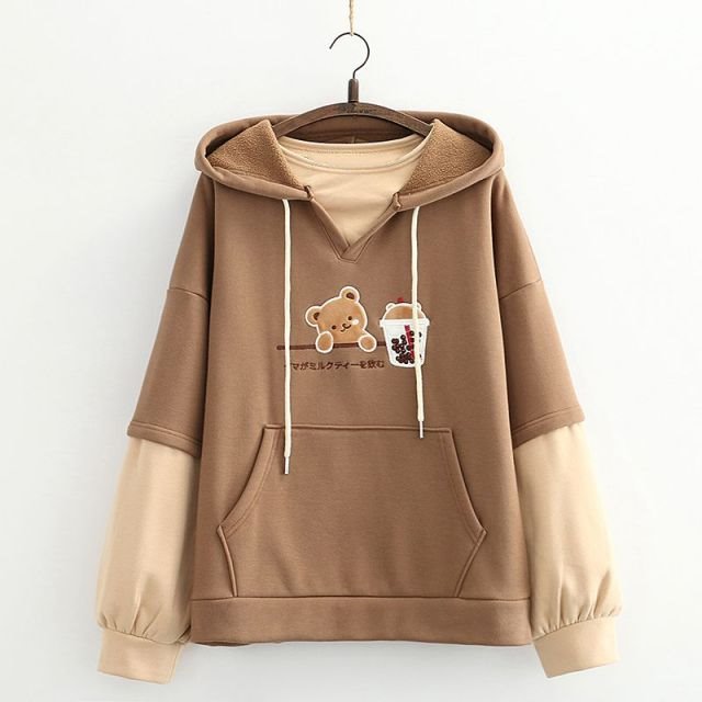 Japanese Bubble Tea Bear Hoodies - Kawaiies - Adorable - Cute - Plushies - Plush - Kawaii