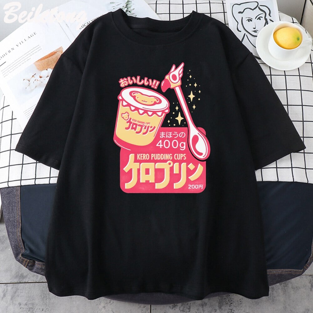 kawaiies-softtoys-plushies-kawaii-plush-Japanese Kero Caramel Pudding Tee Apparel Black XS 