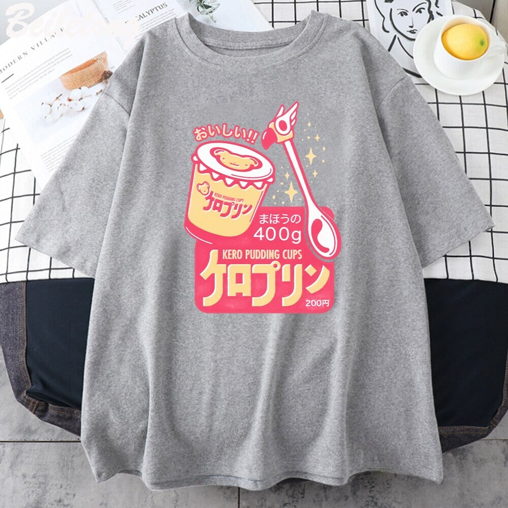 kawaiies-softtoys-plushies-kawaii-plush-Japanese Kero Caramel Pudding Tee Apparel Gray XS 