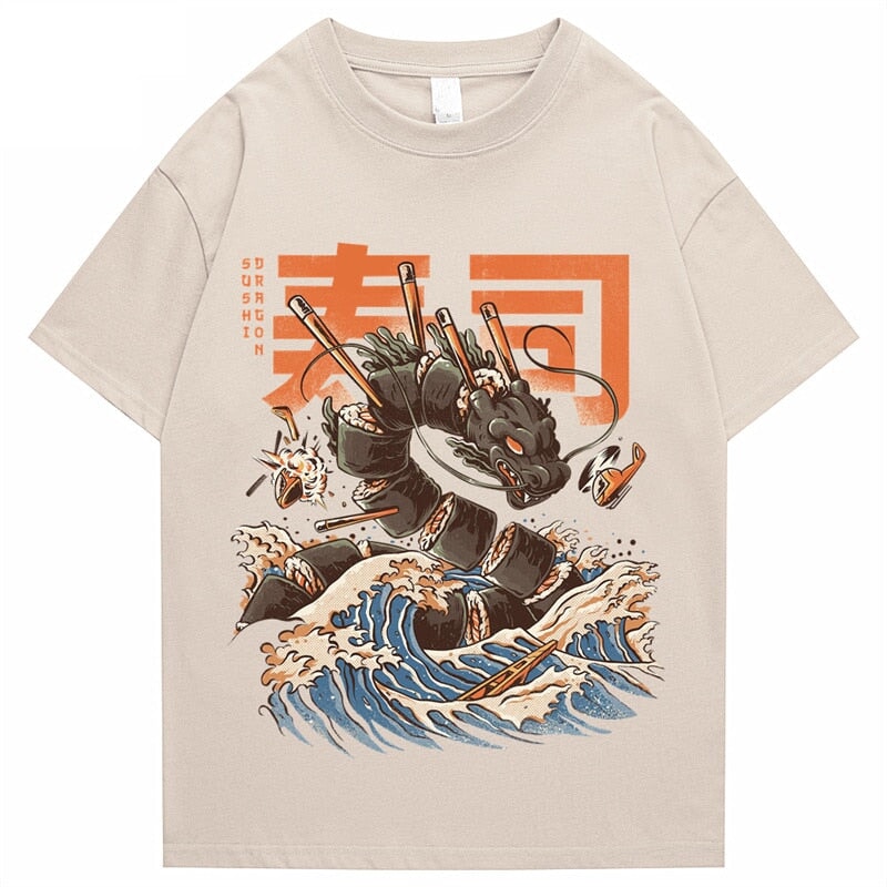 Japanese King Dragon Sushi Roll Waves Unisex Tee | NEW - Kawaiies - Adorable - Cute - Plushies - Plush - Kawaii