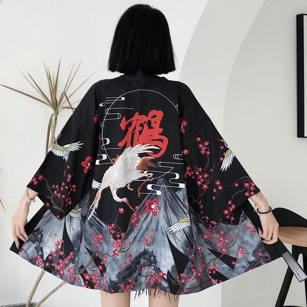 Japanese Red Crowned Crane Sakura Kimono Cardigan - Kawaiies - Adorable - Cute - Plushies - Plush - Kawaii