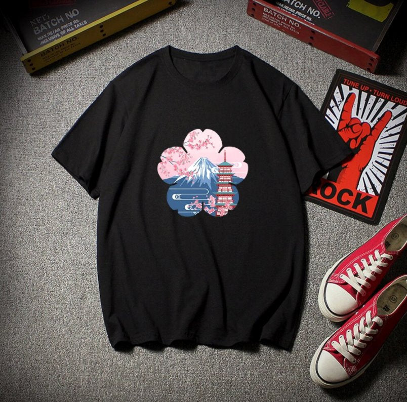 Japanese Sakura Mt Fuji Shrine Cherry Blossom Women's Tee - Kawaiies - Adorable - Cute - Plushies - Plush - Kawaii