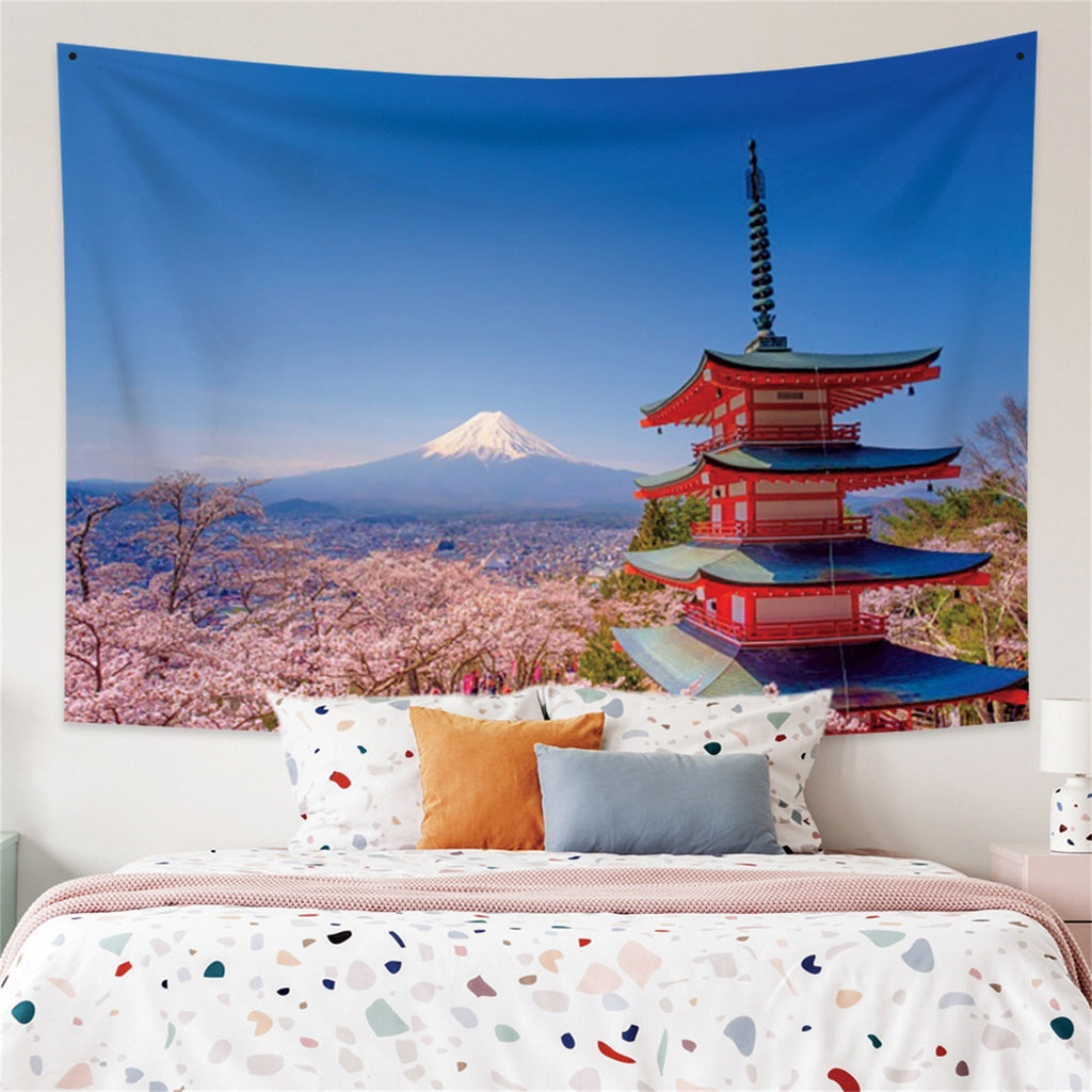 Japanese Sakura Pagoda Osaka Castle Tapestry - Kawaiies - Adorable - Cute - Plushies - Plush - Kawaii