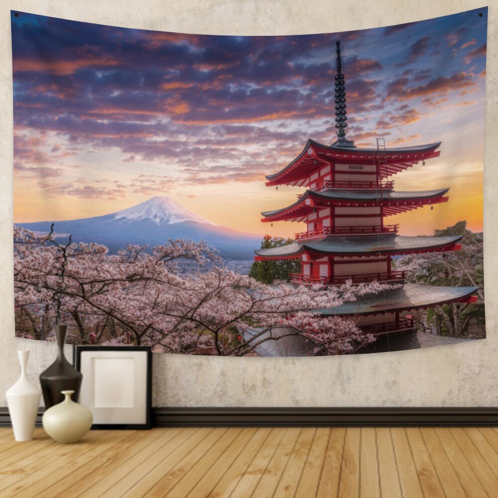 Japanese Sakura Pagoda Osaka Castle Tapestry - Kawaiies - Adorable - Cute - Plushies - Plush - Kawaii