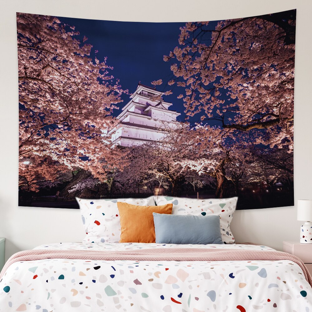 Japanese Sakura Pagoda Osaka Castle Tapestry - Kawaiies - Adorable - Cute - Plushies - Plush - Kawaii