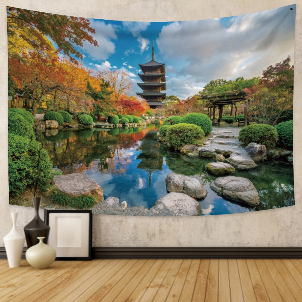 Japanese Sakura Pagoda Osaka Castle Tapestry - Kawaiies - Adorable - Cute - Plushies - Plush - Kawaii