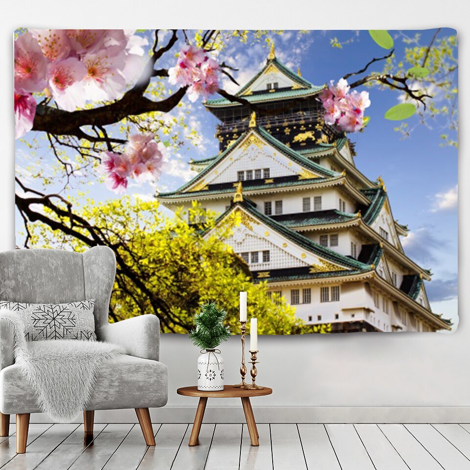 Japanese Sakura Pagoda Osaka Castle Tapestry - Kawaiies - Adorable - Cute - Plushies - Plush - Kawaii