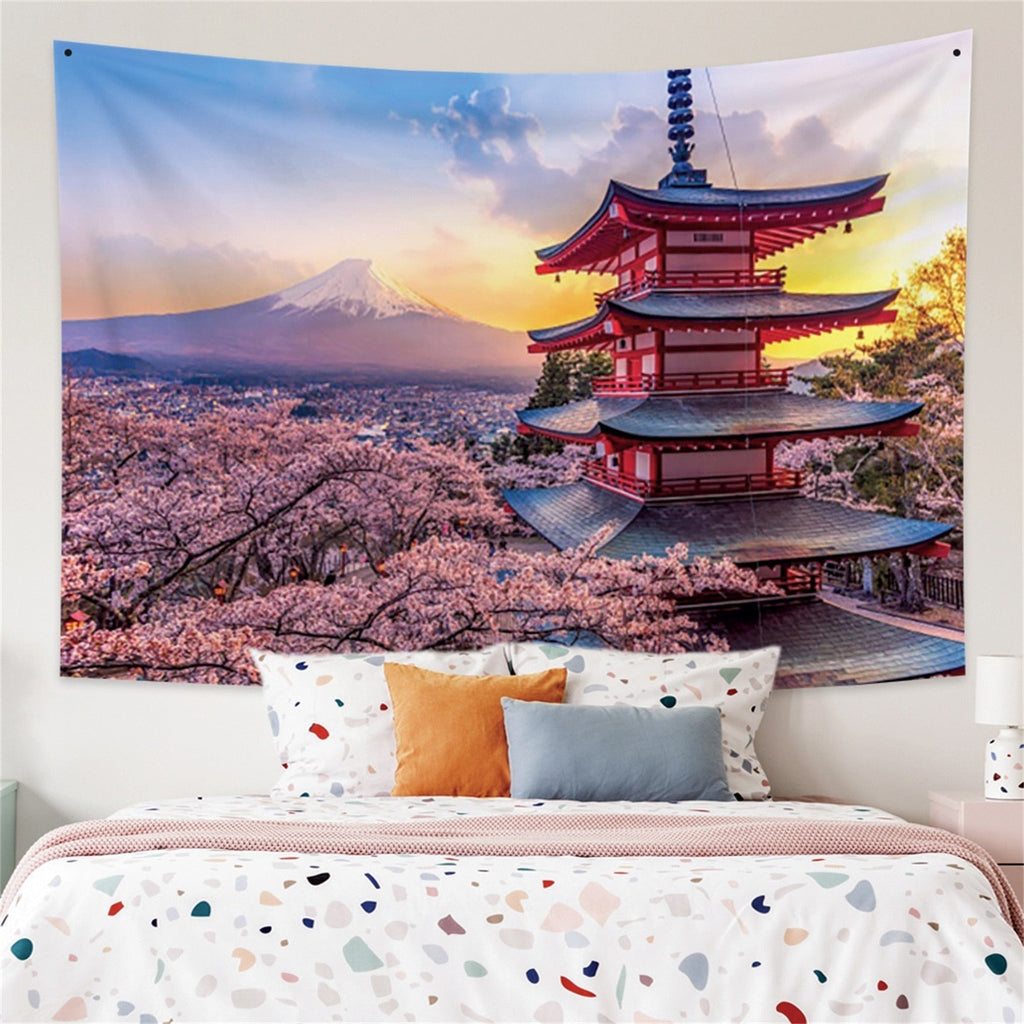 Japanese Sakura Pagoda Osaka Castle Tapestry - Kawaiies - Adorable - Cute - Plushies - Plush - Kawaii