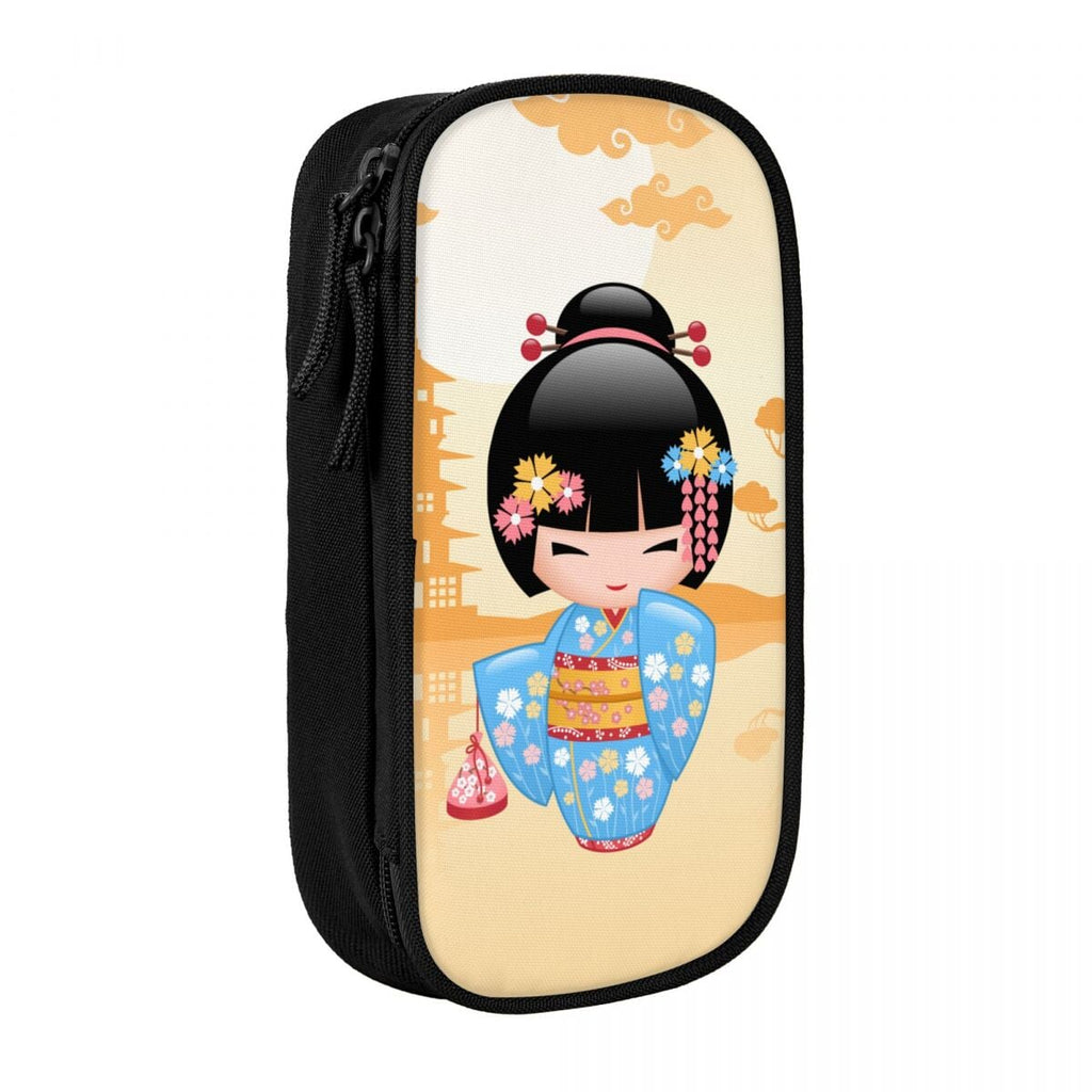 kawaiies-softtoys-plushies-kawaii-plush-Japanese-themed Blue Kokeshi Doll Sunset Pencil Case Pencil Case Black 