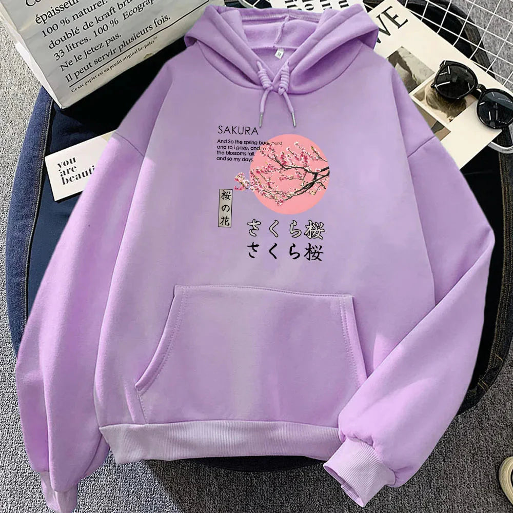 kawaiies-softtoys-plushies-kawaii-plush-Japanese-themed Cherry Blossom Pink Sun Unisex Hoodie Apparel Purple XS 