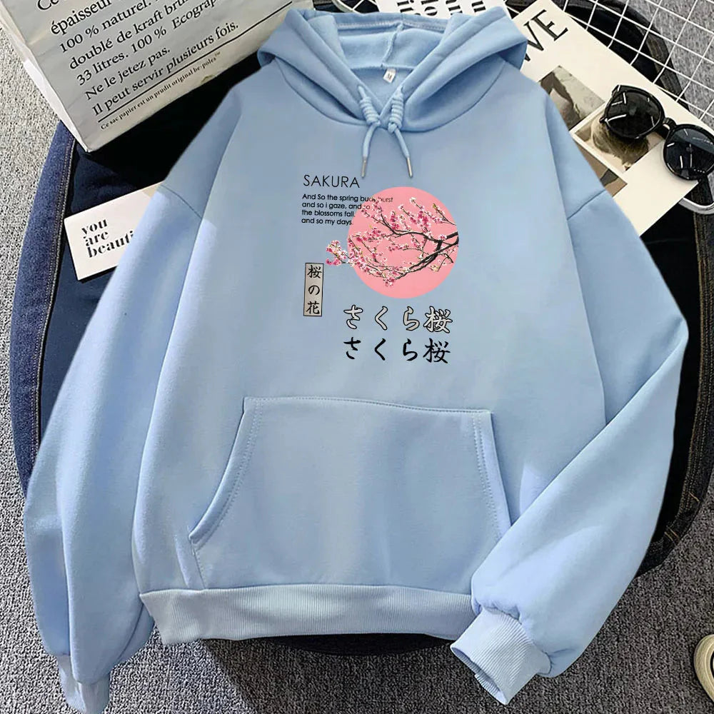 kawaiies-softtoys-plushies-kawaii-plush-Japanese-themed Cherry Blossom Pink Sun Unisex Hoodie Apparel Sky Blue XS 