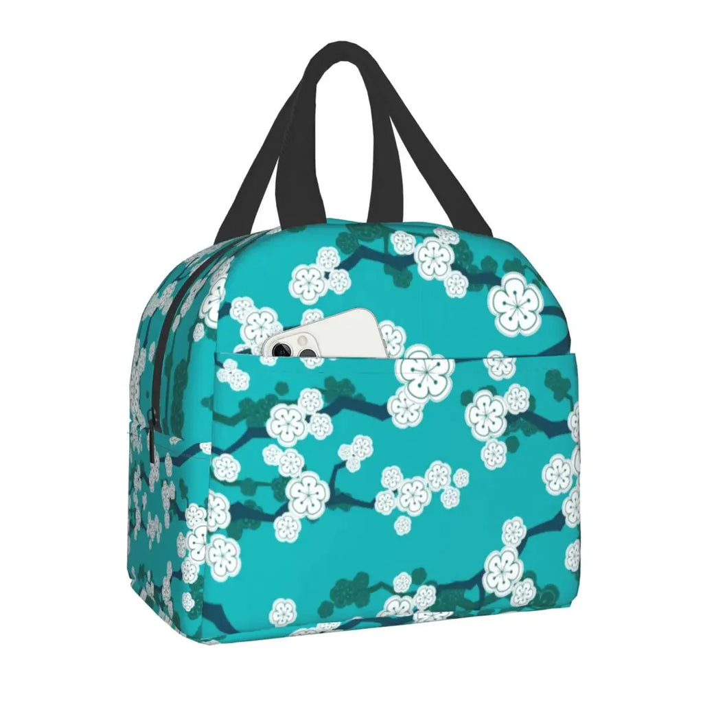 kawaiies-softtoys-plushies-kawaii-plush-Japanese-themed Cherry Blossom Sakura Insulated Lunch Bags Bag Green 