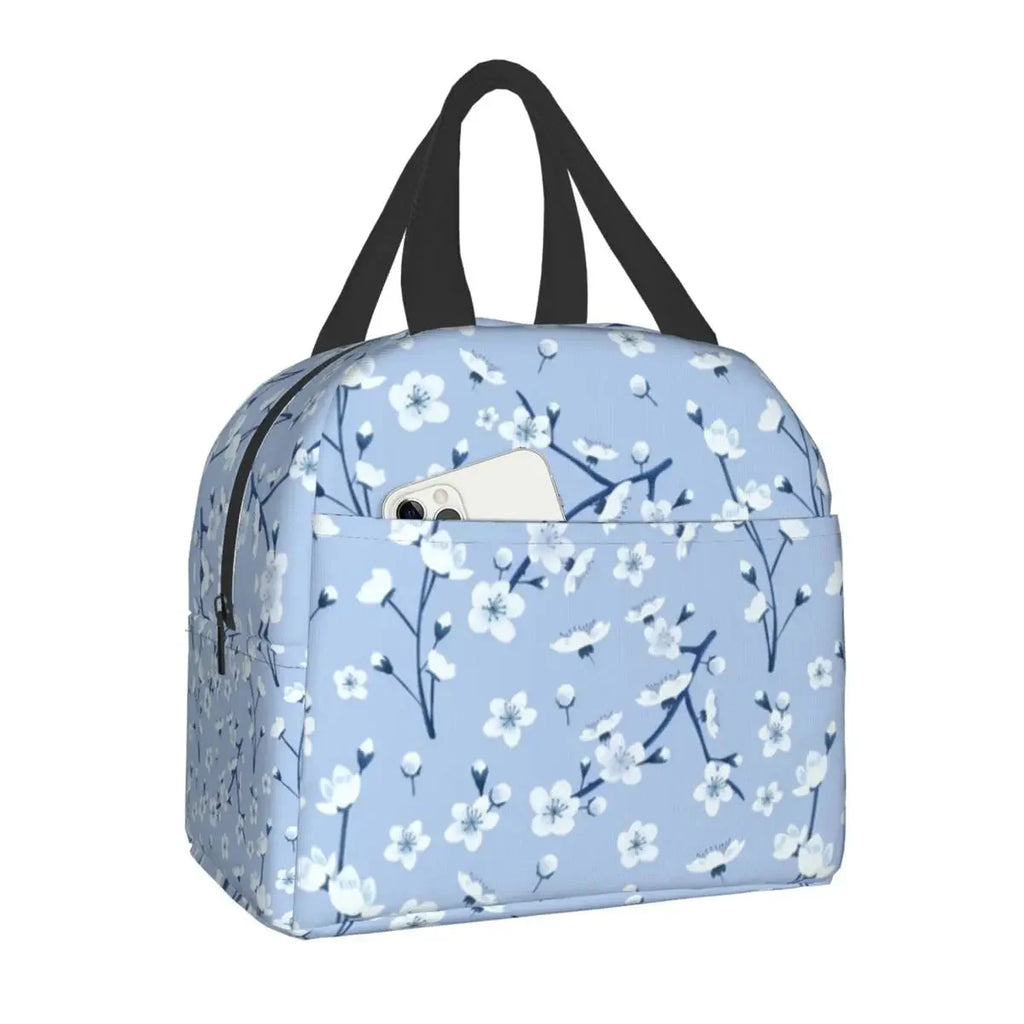 kawaiies-softtoys-plushies-kawaii-plush-Japanese-themed Cherry Blossom Sakura Insulated Lunch Bags Bag Sky Blue 