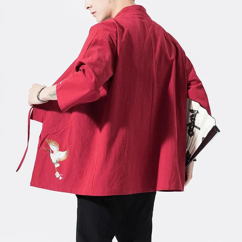 kawaiies-softtoys-plushies-kawaii-plush-Japanese-themed Crane Cloud Minimal Men's Yukata Kimono Jacket Kimono Red M 