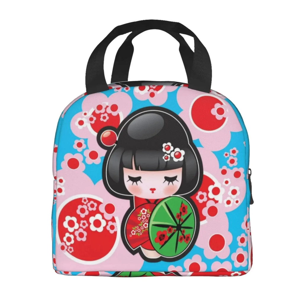 kawaiies-softtoys-plushies-kawaii-plush-Japanese-themed Keiko Kokeshi Doll Insulated Lunch Bag Collection Bag Blue 