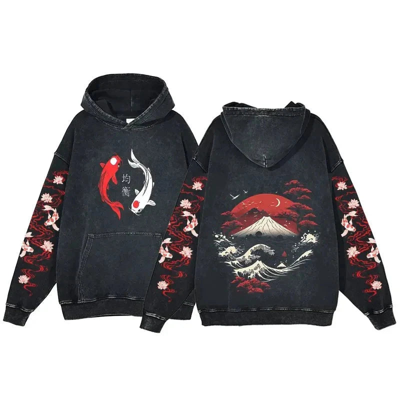 kawaiies-softtoys-plushies-kawaii-plush-Japanese-themed Koi Mountains Vintage Unisex Hoodie Apparel S 