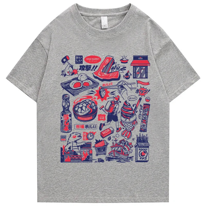 kawaiies-softtoys-plushies-kawaii-plush-Japanese-themed Oishi Market Illustration Unisex Tee Apparel Grey S 