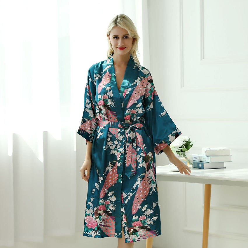 Japanese-themed Peacock Floral Women's Yukata Kimono Robe Cardigan with Belt - Kawaiies - Adorable - Cute - Plushies - Plush - Kawaii