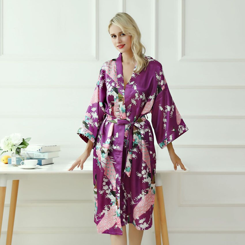 Japanese-themed Peacock Floral Women's Yukata Kimono Robe Cardigan with Belt - Kawaiies - Adorable - Cute - Plushies - Plush - Kawaii