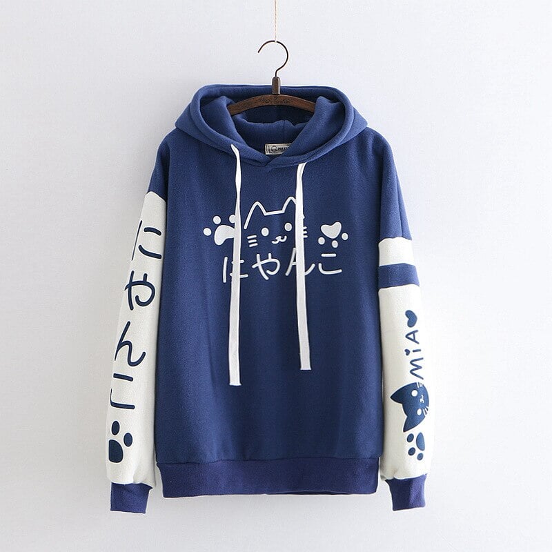 kawaiies-softtoys-plushies-kawaii-plush-Japanese-themed Pink Blue Two-Tone Cat Hoodie Hoodies Blue 