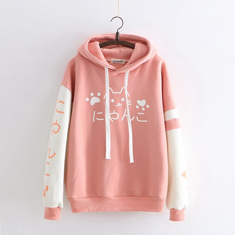 kawaiies-softtoys-plushies-kawaii-plush-Japanese-themed Pink Blue Two-Tone Cat Hoodie Hoodies Pink 