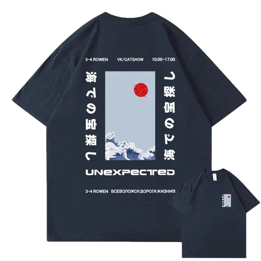 kawaiies-softtoys-plushies-kawaii-plush-Japanese-themed Wave Red Sun Kanji Unisex Tee Tops Navy S 