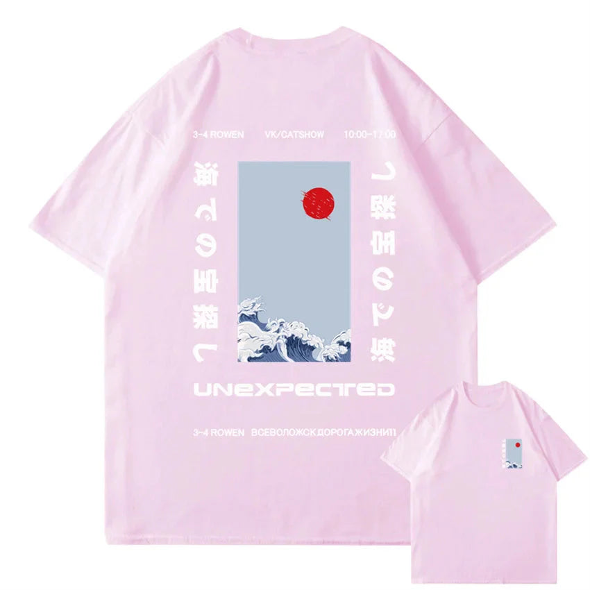 kawaiies-softtoys-plushies-kawaii-plush-Japanese-themed Wave Red Sun Kanji Unisex Tee Tops Pink S 