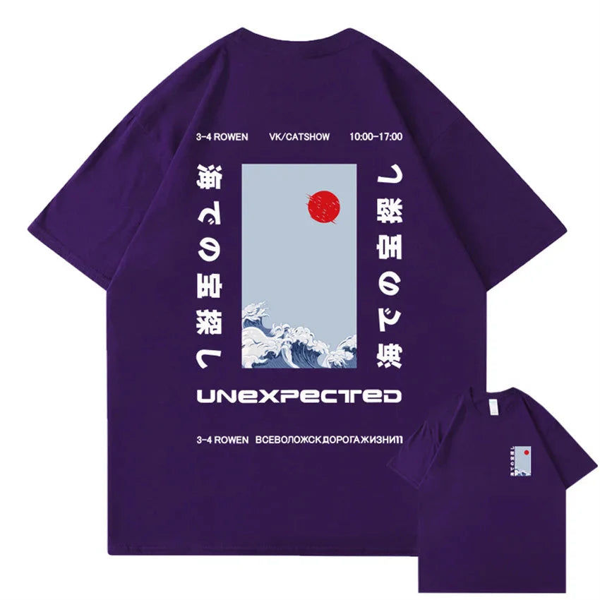 kawaiies-softtoys-plushies-kawaii-plush-Japanese-themed Wave Red Sun Kanji Unisex Tee Tops Purple S 