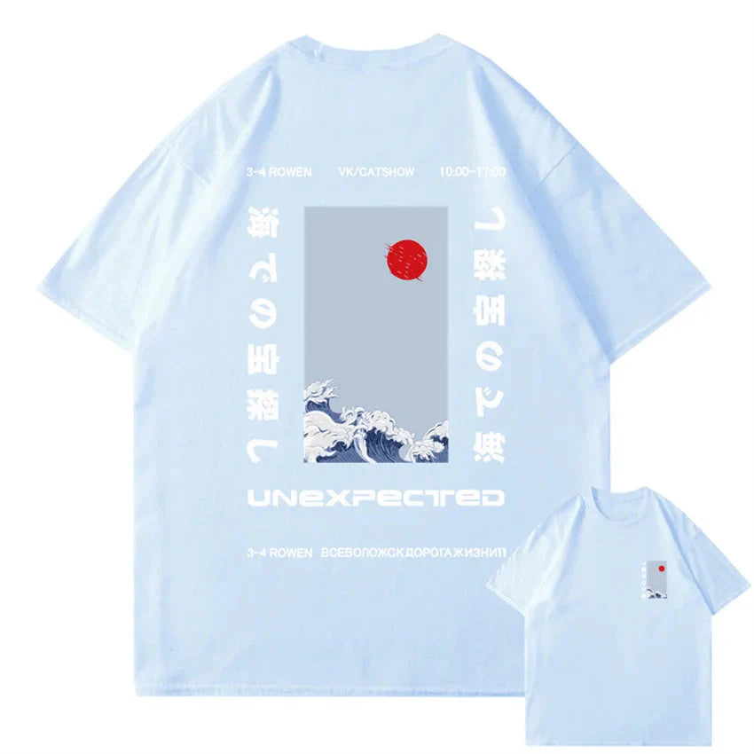 kawaiies-softtoys-plushies-kawaii-plush-Japanese-themed Wave Red Sun Kanji Unisex Tee Tops Sky Blue S 