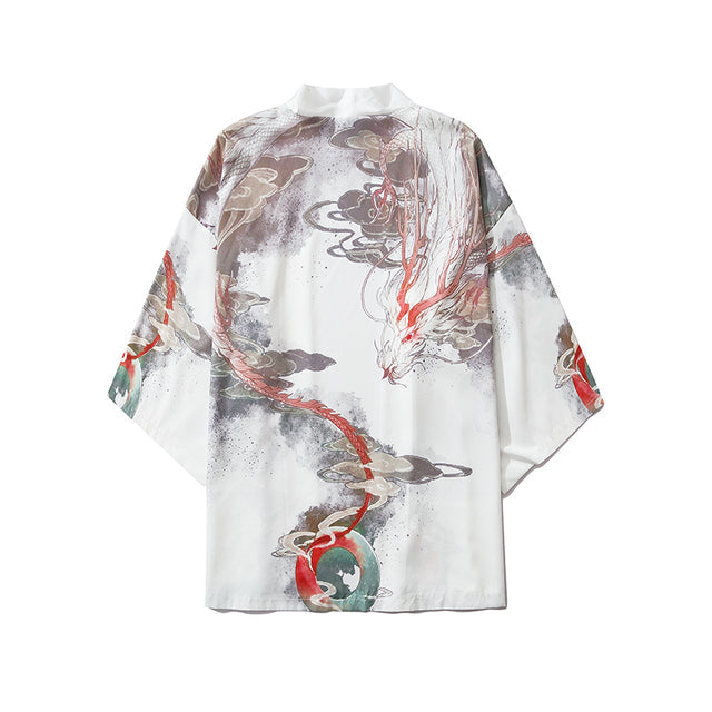 Japanese White Black Dragon Beast Yukata Cardigan Kimono - Kawaiies - Adorable - Cute - Plushies - Plush - Kawaii