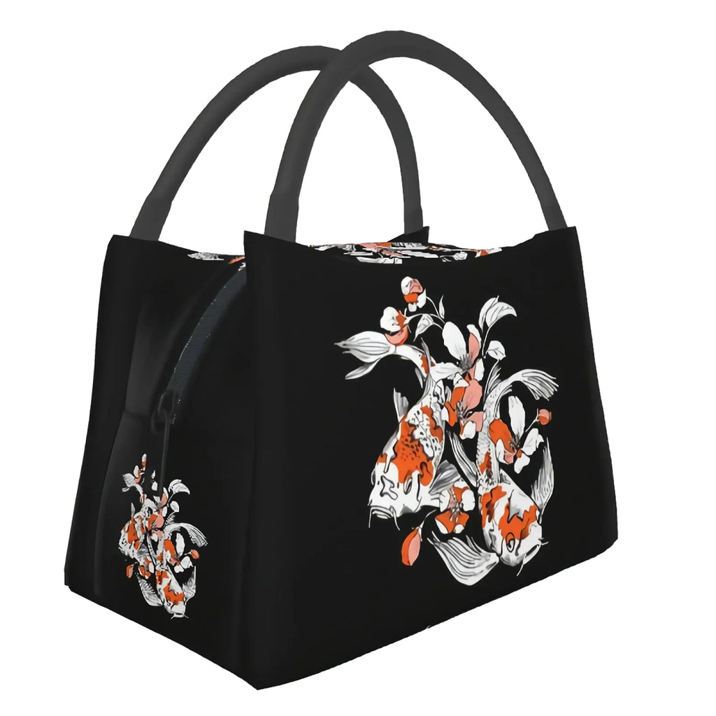 kawaiies-softtoys-plushies-kawaii-plush-Japense-themed Koi And Sakura Black Lunch Bag Bag 