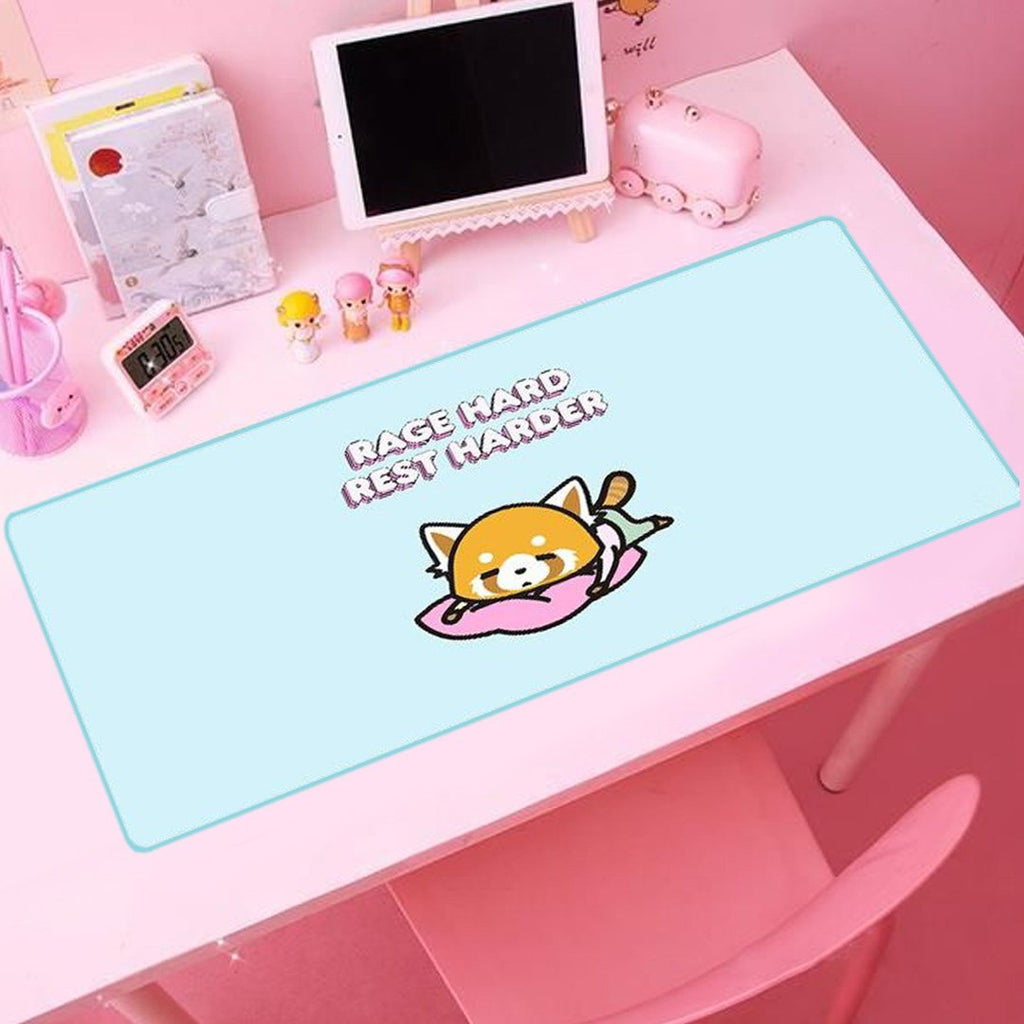 Kawaii Aggretsuko Red Panda "Rage Hard, Rest Harder" Large Mouse Pad - Kawaiies - Adorable - Cute - Plushies - Plush - Kawaii