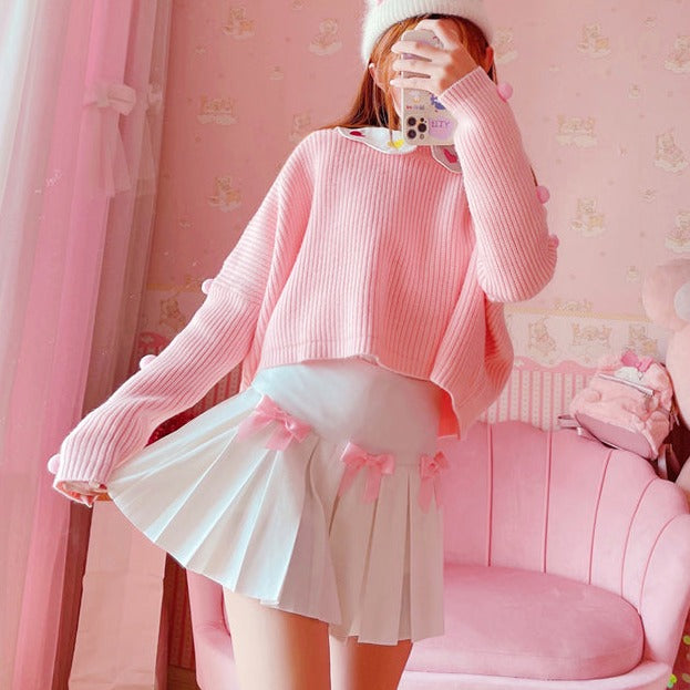 Kawaii Bow White Pleated Mini High-Waist Short Skirt - Kawaiies - Adorable - Cute - Plushies - Plush - Kawaii