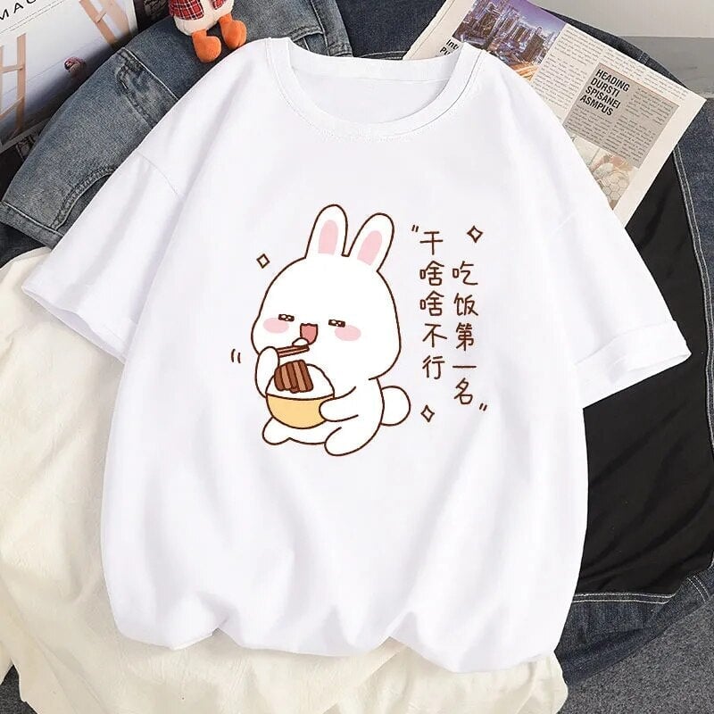 Kawaii Bunny Eating Cotton Women's Tee - Kawaiies - Adorable - Cute - Plushies - Plush - Kawaii