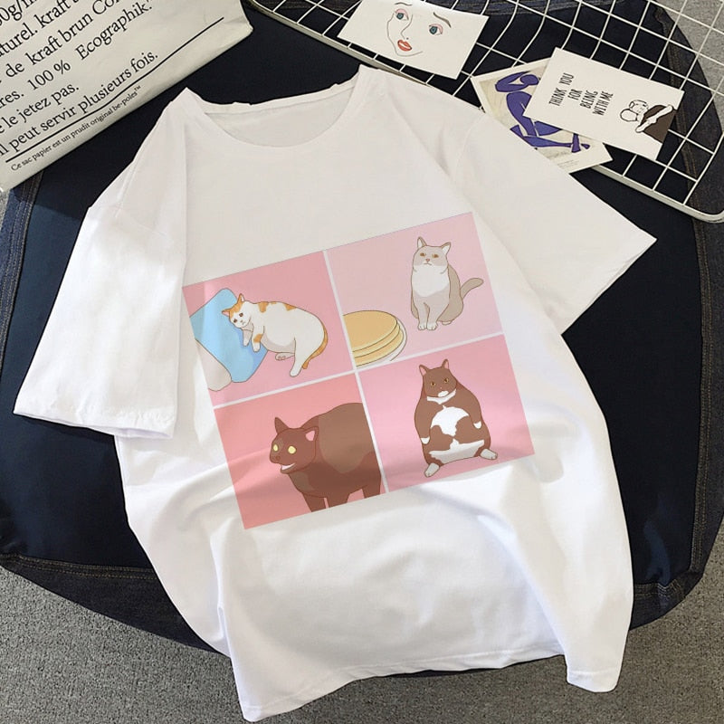 Kawaii Cartoon Cats Meme V2 Women's Tee Tops - Kawaiies - Adorable - Cute - Plushies - Plush - Kawaii