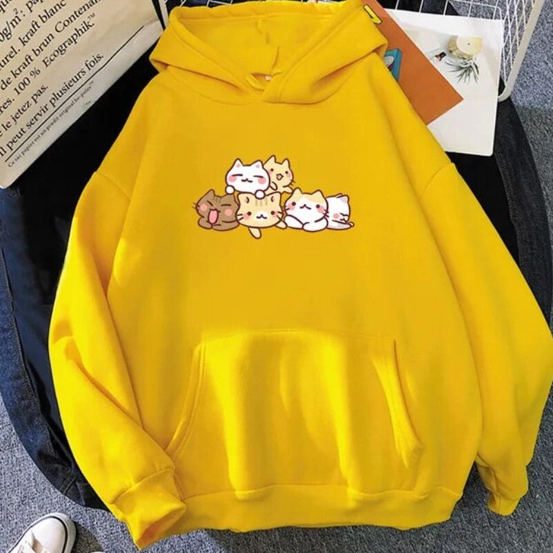 kawaiies-softtoys-plushies-kawaii-plush-Kawaii Cat Party Unisex Hoodie Hoodies Yellow S 