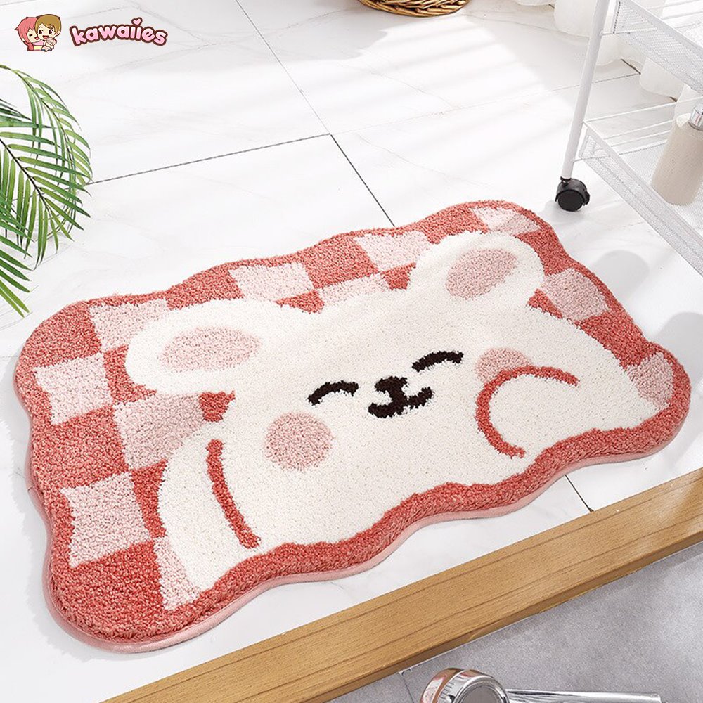 kawaiies-softtoys-plushies-kawaii-plush-Kawaii Checkered Frog Bunny Non-Slip Bath Mats Home Decor Bunny 40x60cm 