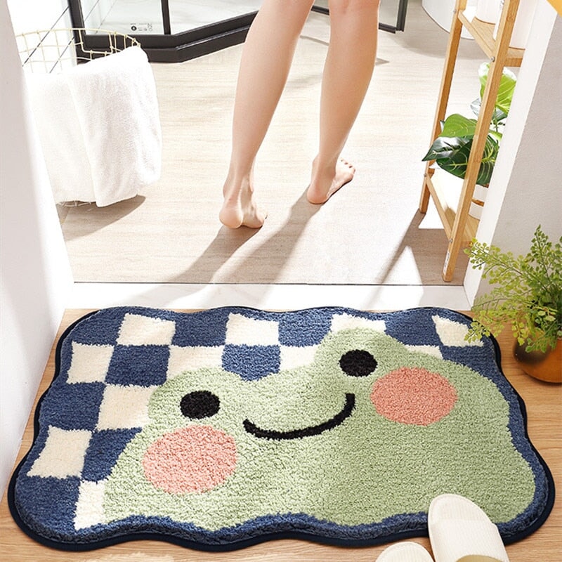 kawaiies-softtoys-plushies-kawaii-plush-Kawaii Checkered Frog Bunny Non-Slip Bath Mats Home Decor Frog 40x60cm 