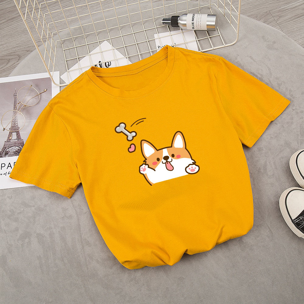 Kawaii Corgi Dog Bone Print Women's Tee - Kawaiies - Adorable - Cute - Plushies - Plush - Kawaii